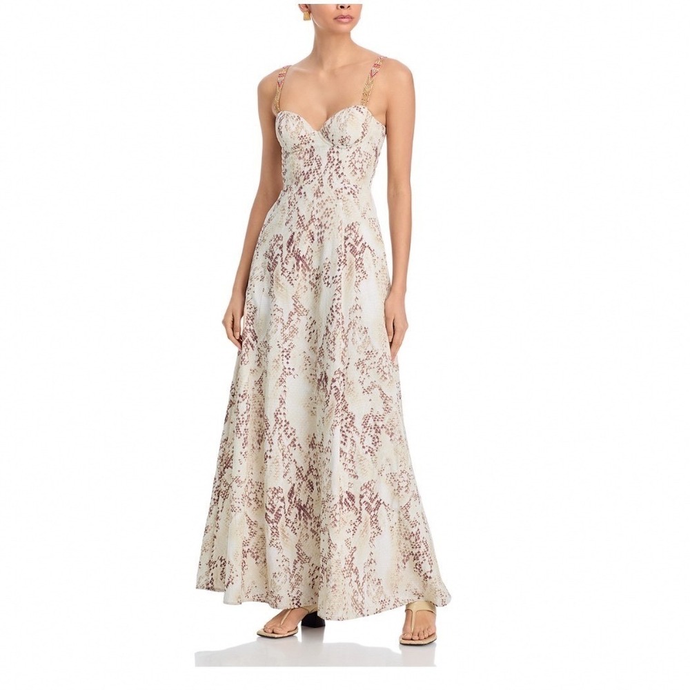 L'AGENCE Sutton Beaded Strap Maxi Dress Light Sage Multi Desert Snakeskin Size 8